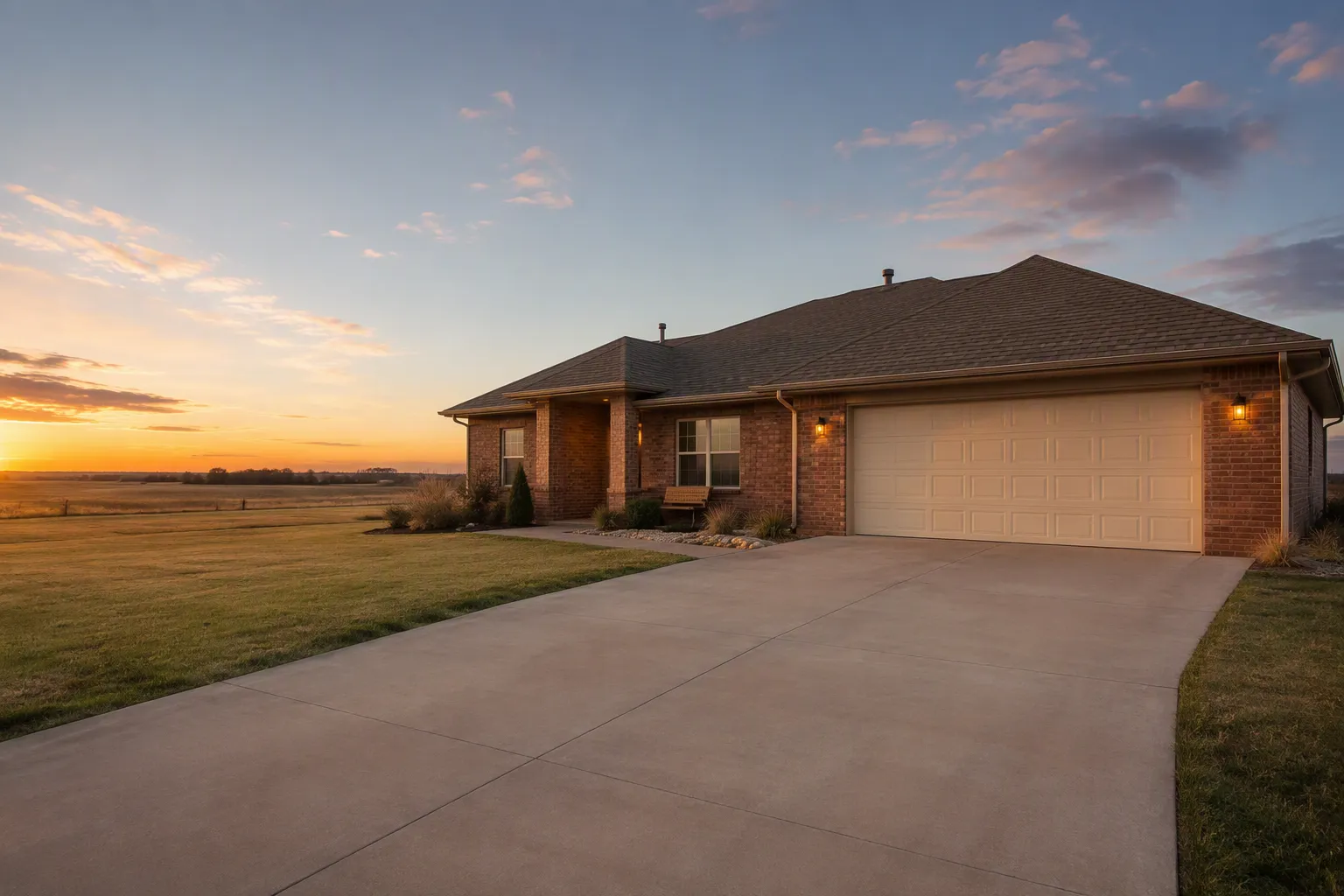 Brick ranch home with a sectional garage door in the Lawton, Oklahoma area
